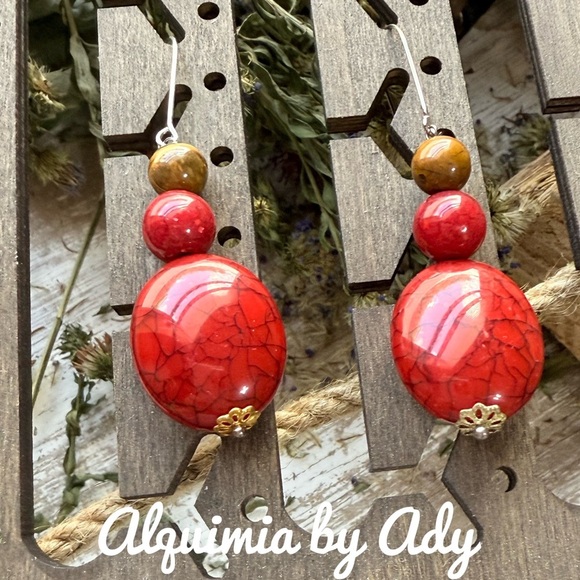 Alquimia Red Drop Earrings with Gold Accents - Picture 1 of 1